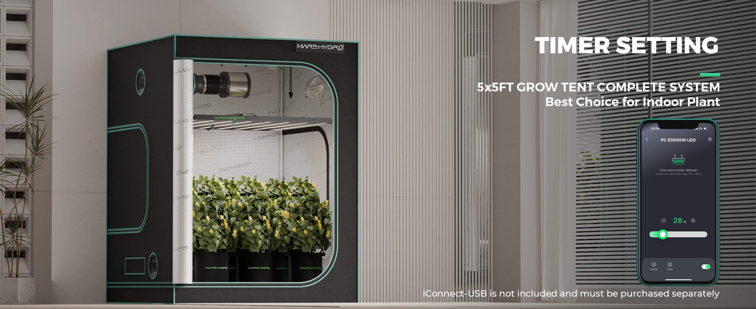 FC-E1000W LED app control in 5x5 grow tent