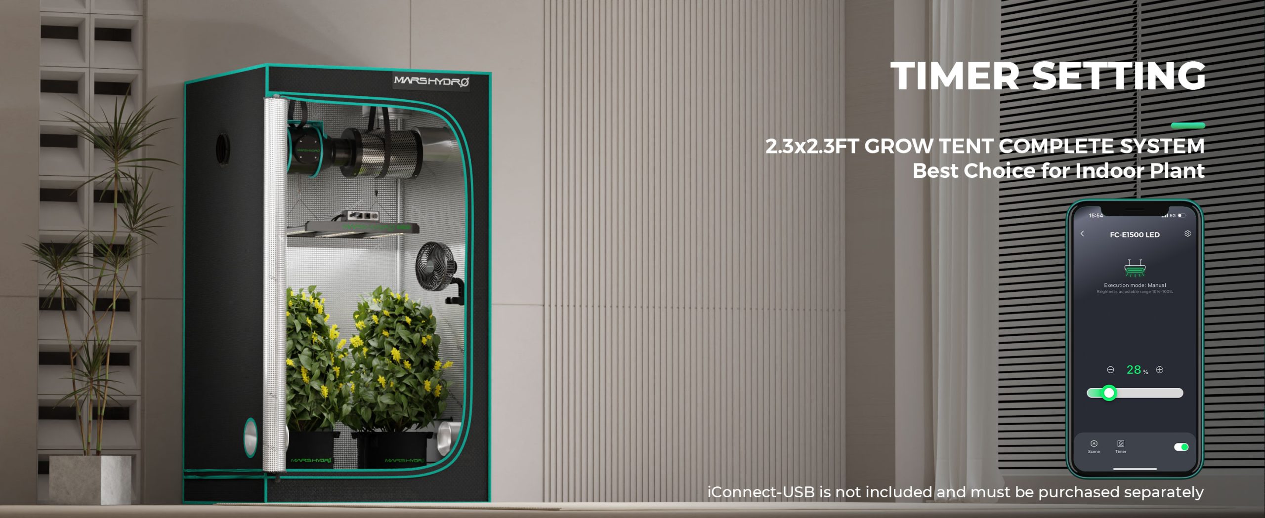 FC-E1500 LED App-Steuerung im 2.3x2.3 Growzelt